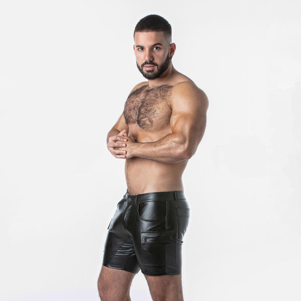 Leatherette Cargo Short LK0971 - underwear gay premium - moda gay masculina - Tripod Factory