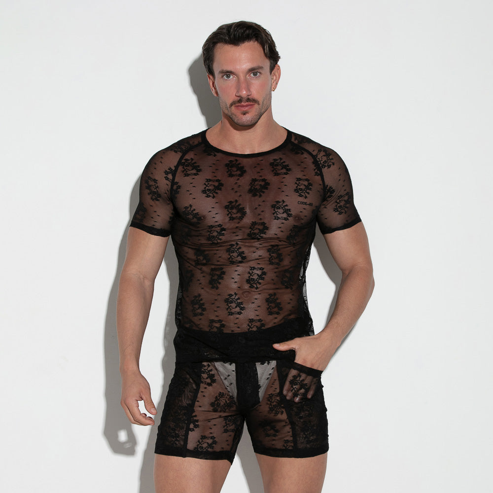  Lace Mesh T-Shirt – 9763 - underwear gay premium - moda gay masculina - Tripod Factory   