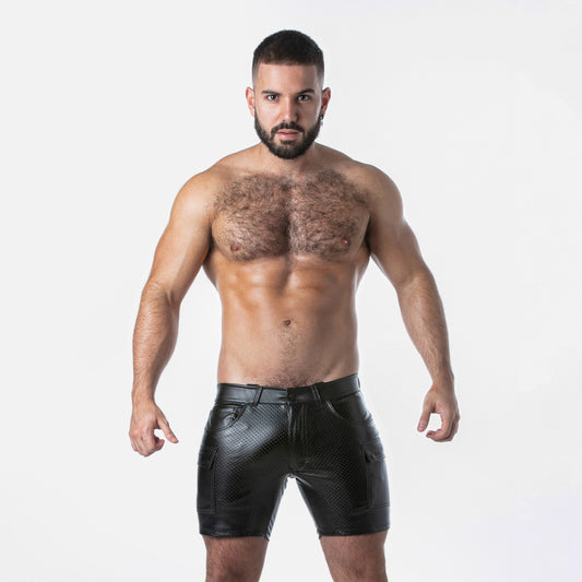  Leatherette Cargo Short LK0971 - underwear gay premium - moda gay masculina - Tripod Factory   