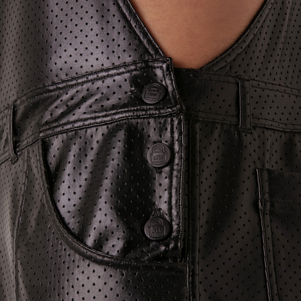  Leatherette Short Overalls LK0978-0 - underwear gay premium - moda gay masculina - Tripod Factory   