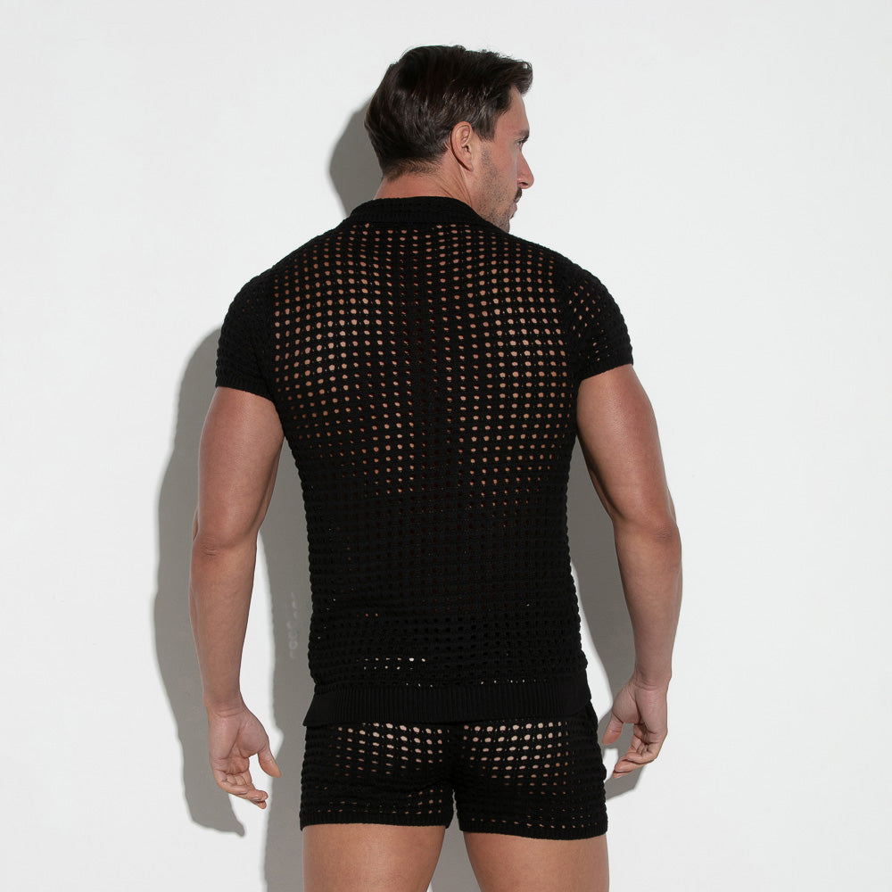  Openwork Knit Polo – 7007 - underwear gay premium - moda gay masculina - Tripod Factory   