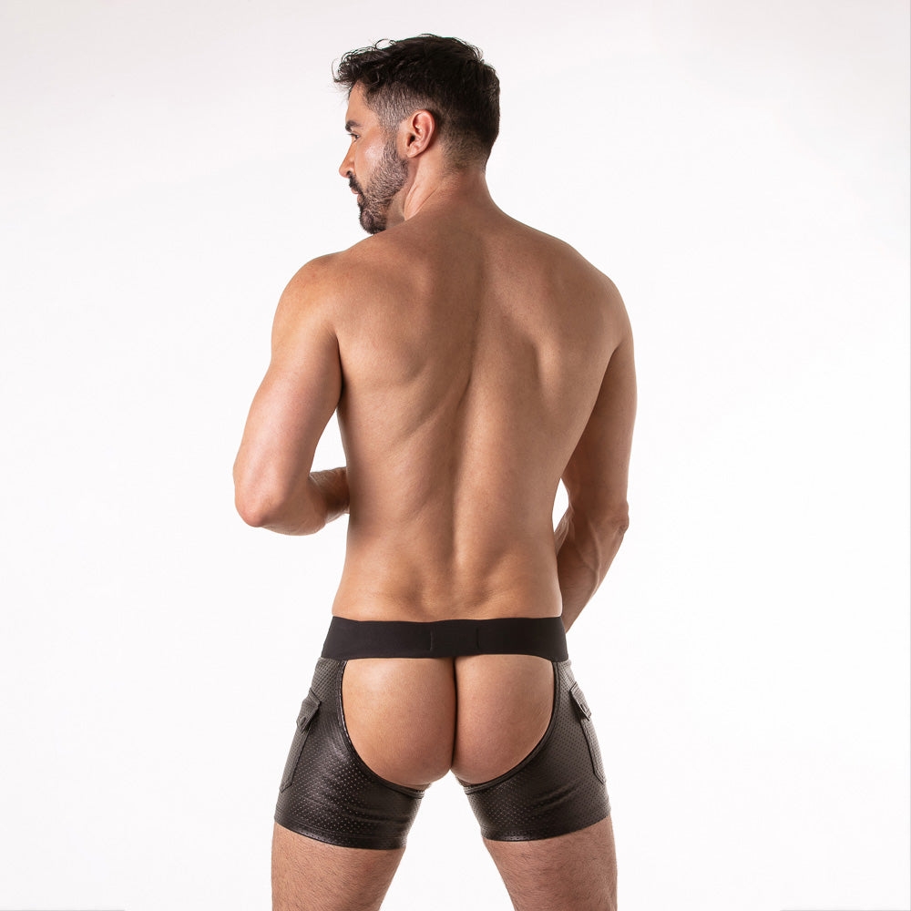  Punch Hole Leatherette Cargo Chaps LK0975 - underwear gay premium - moda gay masculina - Tripod Factory   