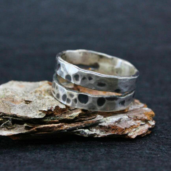 anillo doble en plata de ley oxidada